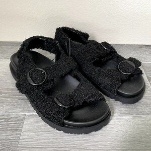 Zara Flat Faux Sherpa Buckle Flat‎ Sandal